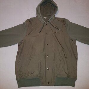 Jordan Letterman Button Up Varsity Hoodie 2 Tone Black Fleece + Poly Body XL